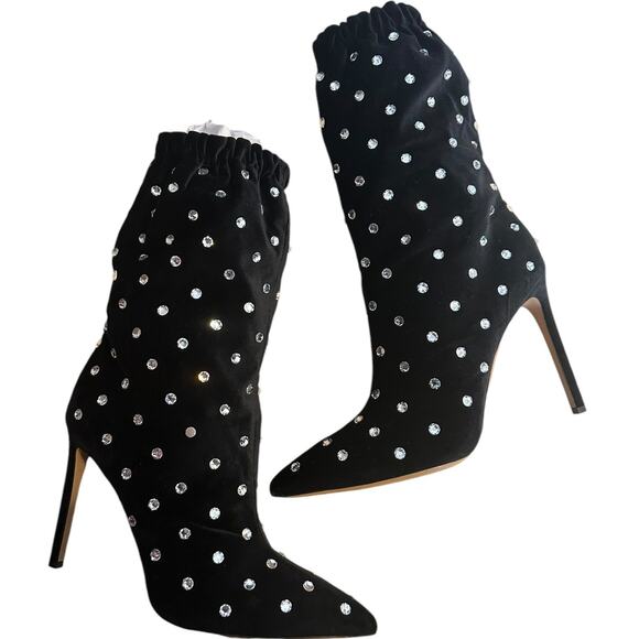 Valentino Garavani Black Velvet Crystal Rhinestone Pointed Toe Boots 40 - Picture 12 of 13